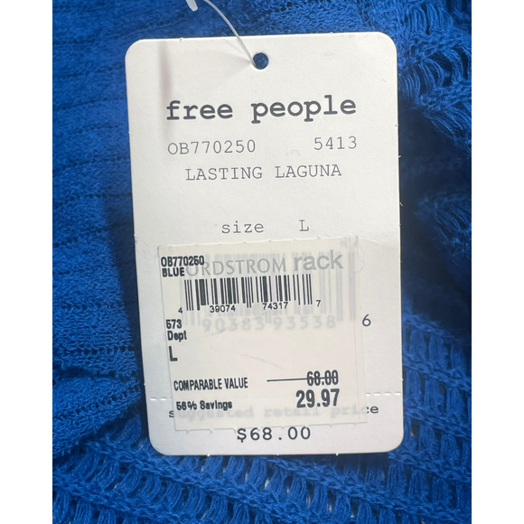 3-FOR-$30 Free People Sz L Babes Only Mesh Knit Sweater Lasting Laguna Blue New - Picture 12 of 13